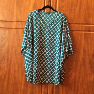 NWOT Spin Plus Size 3x Flowy Short Sleeve Top with teal pattern